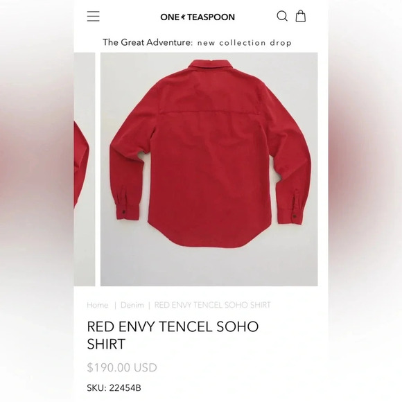 One Teaspoon NWT Red Envy Tencel SoHo button down shirt UNISEX SZ MEDIUM - Picture 4 of 4